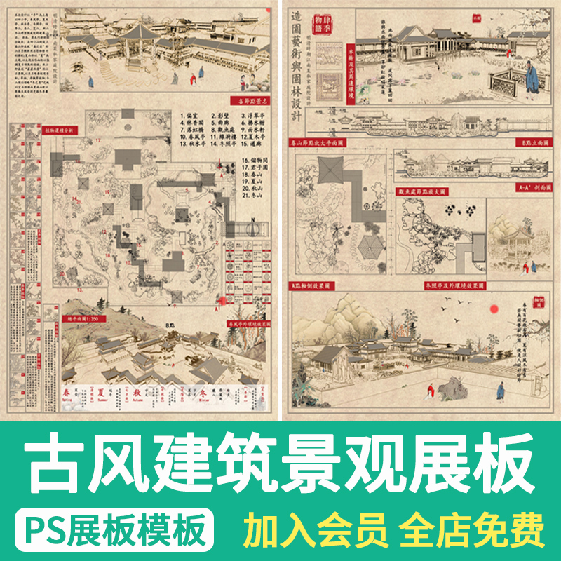 古风园林景观PSD展板中国风江南古典建筑园林设计方案模板排版高性价比高么？