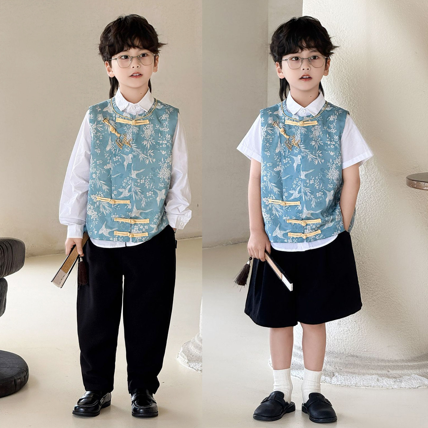 高端男童新中式汉服马甲礼服图片