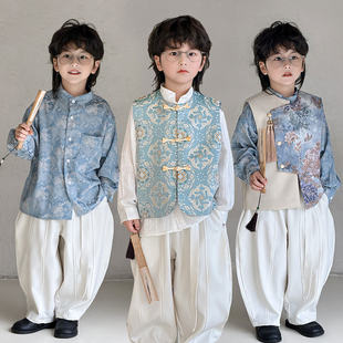 男童唐装2025新款国风马甲套装秋季新中式礼服儿童汉服古装表演服