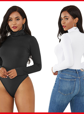 秋冬内搭长袖打底T恤女 欧美修身弹力连体衣Long Sleeve bodysuit