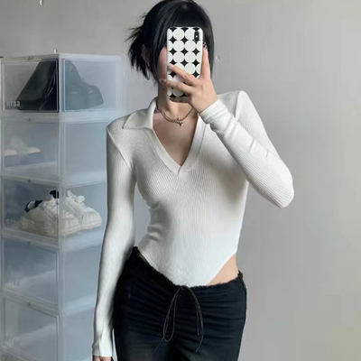 收腰显瘦连体衣女深V性感打底T恤