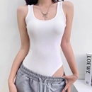 欧美风修身 外穿U领性感纯色罗纹工字吊带背心 百搭连体上衣女 夏季