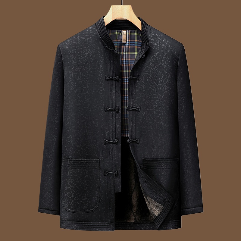中式爷爷秋冬唐装外套老年人中山装棉衣服男加绒加厚爸爸父亲套装