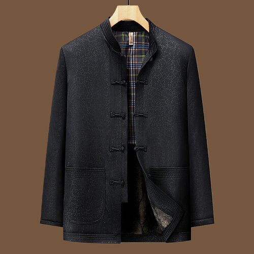 中式爷爷秋冬唐装外套老年人中山装棉衣服男加绒加厚爸爸父亲套装