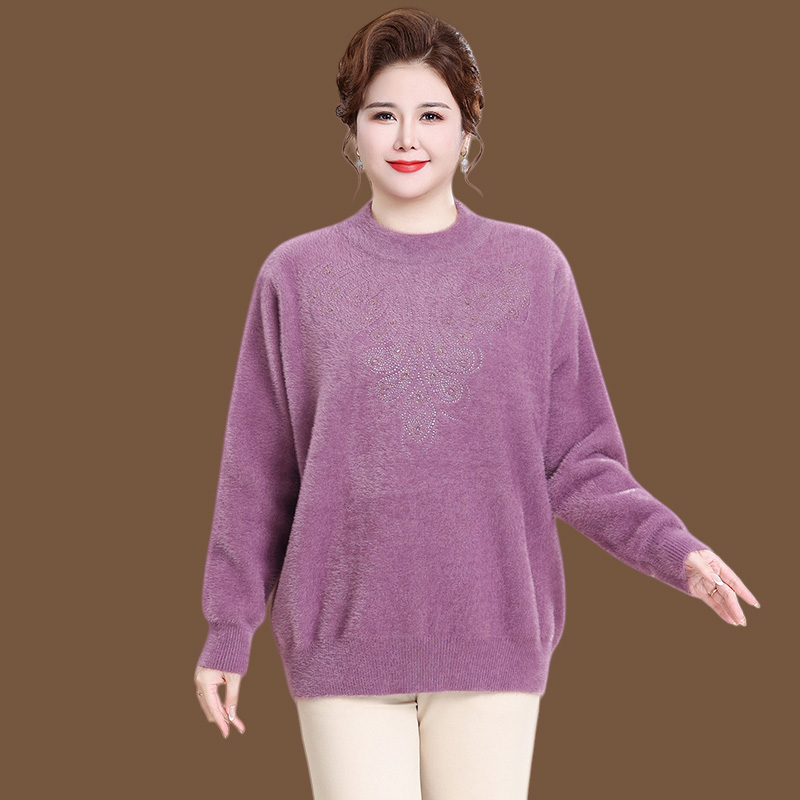 中老年人女秋冬装毛衣妈妈半高领水貂绒大码保暖打底衫老太太衣服