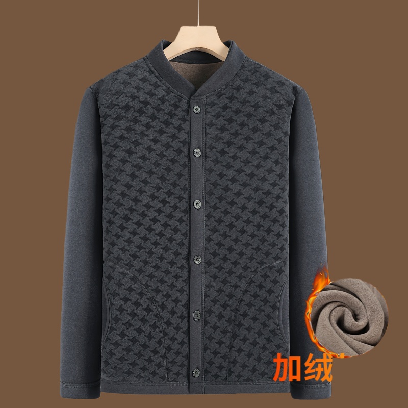 秋冬季中年男开衫毛衣中老年人加绒加厚保暖内衣爷爷外套爸爸棉衣