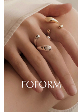 雕塑水滴开口戒指黄铜简约中性