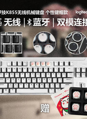 罗技K855无线蓝牙猫抓机械键盘布丁复古朋克红轴游戏办公84键罗马