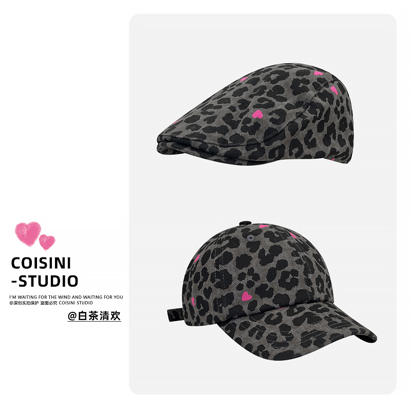 美式复古千禧辣妹豹纹爱心鸭舌帽