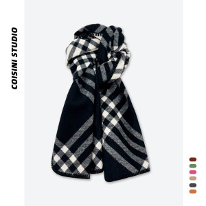 白茶清欢COISINI2025新款明星同款经典格纹锁边仿羊绒围巾女秋冬保暖百搭气质围脖