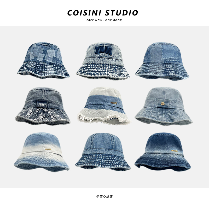 日系复古牛仔渔夫帽子男女春夏