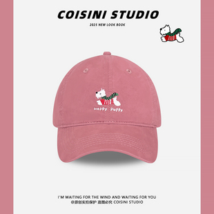韩系可爱雪纳瑞小狗棒球帽子女夏薄款 遮阳防晒百搭鸭舌帽男宽帽檐