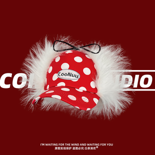 秋冬季 拍照街头穿搭两戴雷锋帽 保暖护耳翻檐仿貂毛鸭舌帽子女时尚