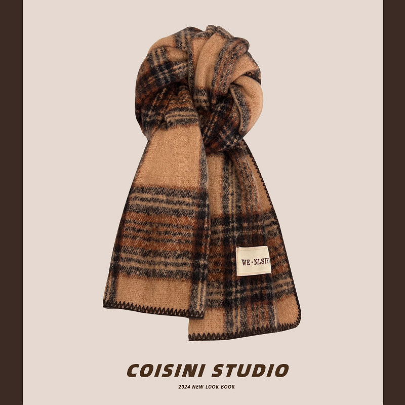 2025新款美拉德棕色格子锁边马海毛加厚围巾女秋冬保暖百搭围脖潮,服饰配件/皮带/帽子/围巾,围巾/丝巾/披肩,淘宝优惠券,粉丝福利购,淘宝优惠卷