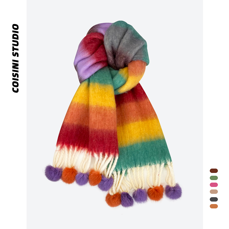 多巴胺彩色条纹马海毛围巾冬季