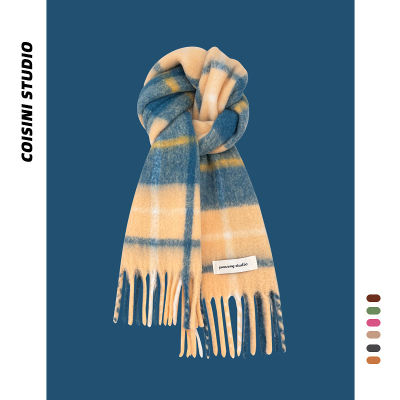 2025新款海盐布丁蓝黄格子羊毛围巾女秋冬季加厚保暖氛围感围脖潮,服饰配件/皮带/帽子/围巾,围巾/丝巾/披肩,淘宝优惠券,粉丝福利购,淘宝优惠卷
