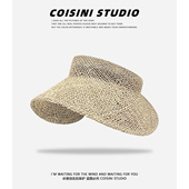 英伦老钱风天然咸草草编空顶帽女夏镂空透气度假高级感大帽檐防晒