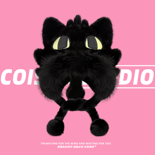 日系可爱黑煞无牙仔头套女毛绒秋冬保暖加绒加厚防风防吹卡通帽子