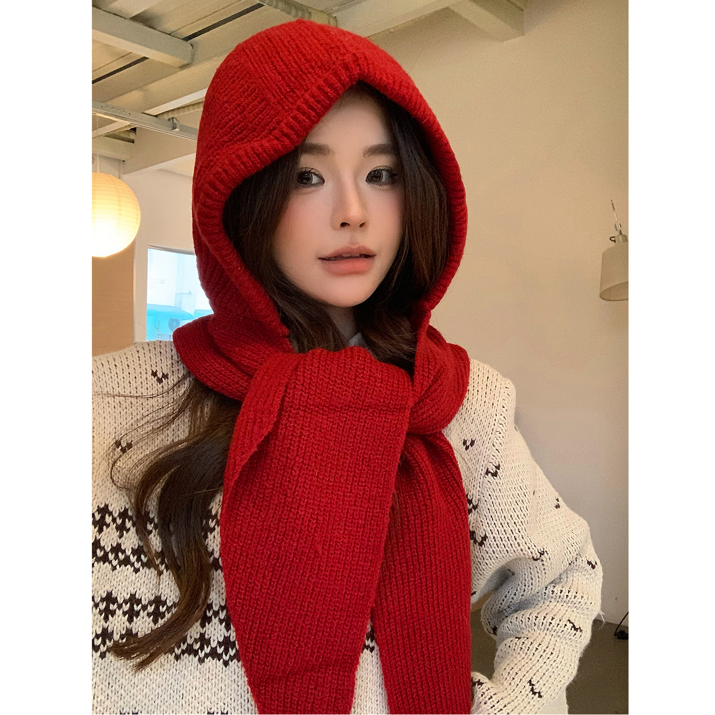 红色氛围感巴拉克拉法帽子女秋冬季保暖百搭帽子围巾一体连帽围脖,服饰配件/皮带/帽子/围巾,帽子,淘宝优惠券,粉丝福利购,淘宝优惠卷