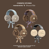 百搭耳罩耳捂子 保暖防风时尚 韩版 ins风撞色绑带羊羔绒耳套女冬季