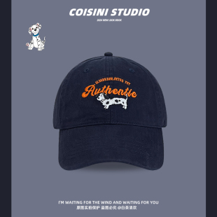 美式 百搭街头嘻哈鸭舌帽子显脸小 复古斑点小狗刺绣棒球帽女春夏季