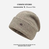 软糯100%纯羊毛针织帽子女秋冬保暖护耳大头围堆堆帽冷帽毛线帽男