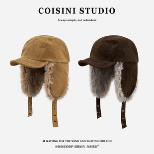 复古麂皮绒毛绒雷锋帽男女秋冬季 保暖护耳鸭舌帽街头潮牌韩系百搭