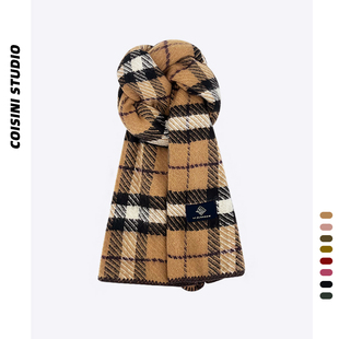 2025新款 保暖百搭情侣围脖披肩潮 复古美拉德缝边仿羊绒围巾女冬季