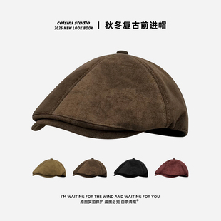 美式复古前进帽子女秋冬季美拉德贝雷帽百搭显脸小报童帽画家帽潮