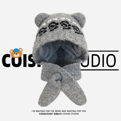 费尔岛提花小熊针织帽子秋冬