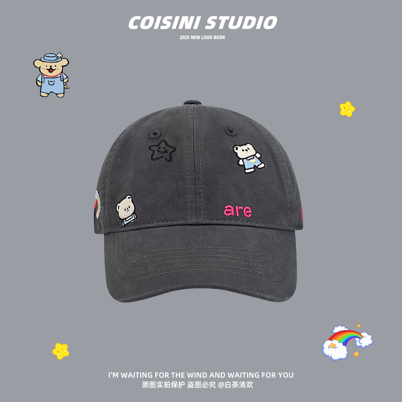 小熊刺绣棒球帽子女生休闲遮阳帽