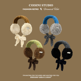 百搭羊羔绒耳套防风耳捂子 时尚 韩版 ins风撞色绑带保暖耳罩女冬季