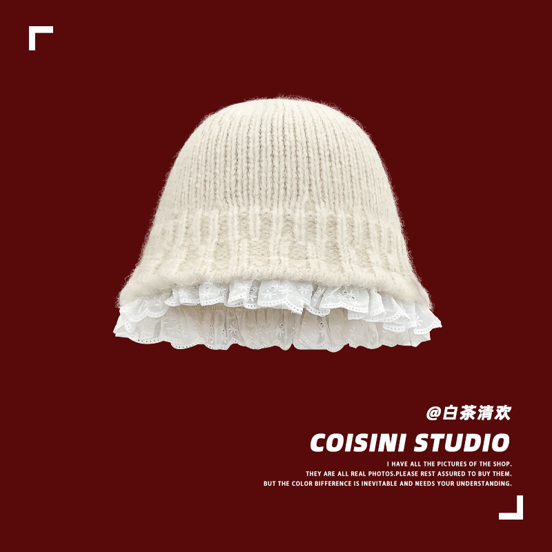 韩系ins博主慵懒风花边针织盆帽