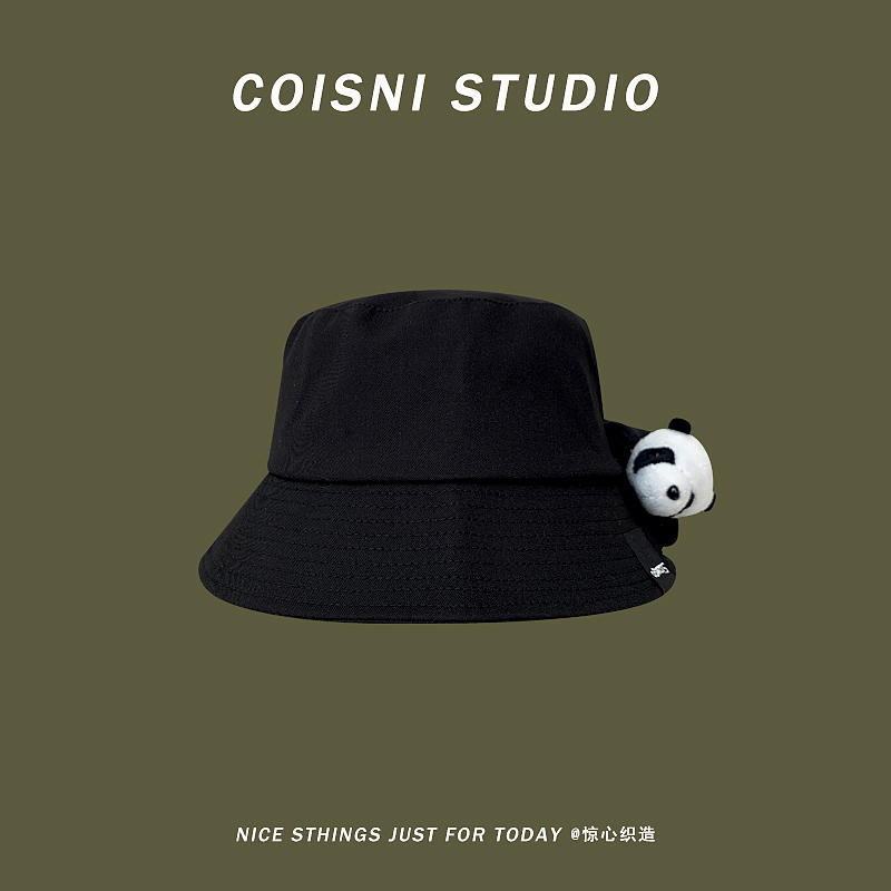 日系个性可爱熊猫渔夫帽子女春夏季韩版遮阳百搭学生盆帽男显脸小
