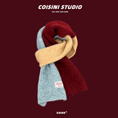 2025新款 日系多巴胺撞色羊毛围巾女秋冬季 保暖百搭软糯针织围脖潮