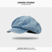 日系复古做旧牛仔文艺森系云朵帽子女春夏显脸小时尚 简约贝雷帽潮