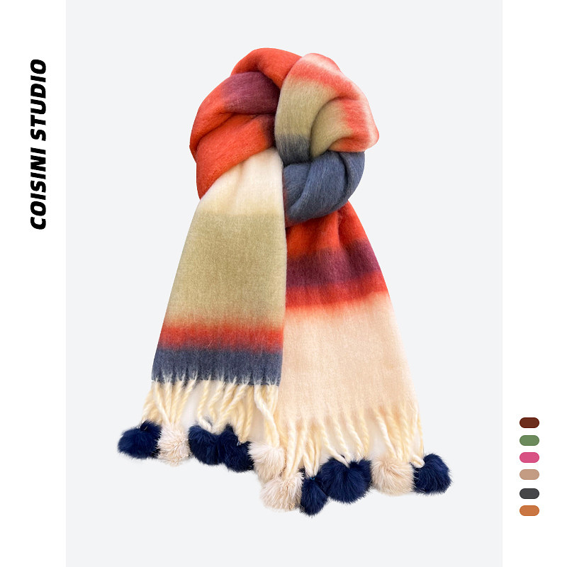 2025新款高级拼色马海毛围巾女秋冬季加厚保暖百搭兔毛球球围脖潮,服饰配件/皮带/帽子/围巾,围巾/丝巾/披肩,淘宝优惠券,粉丝福利购,淘宝优惠卷