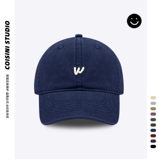 韩系街头软顶棒球帽字母刺绣简约鸭舌帽子男女百搭休闲运动显脸小