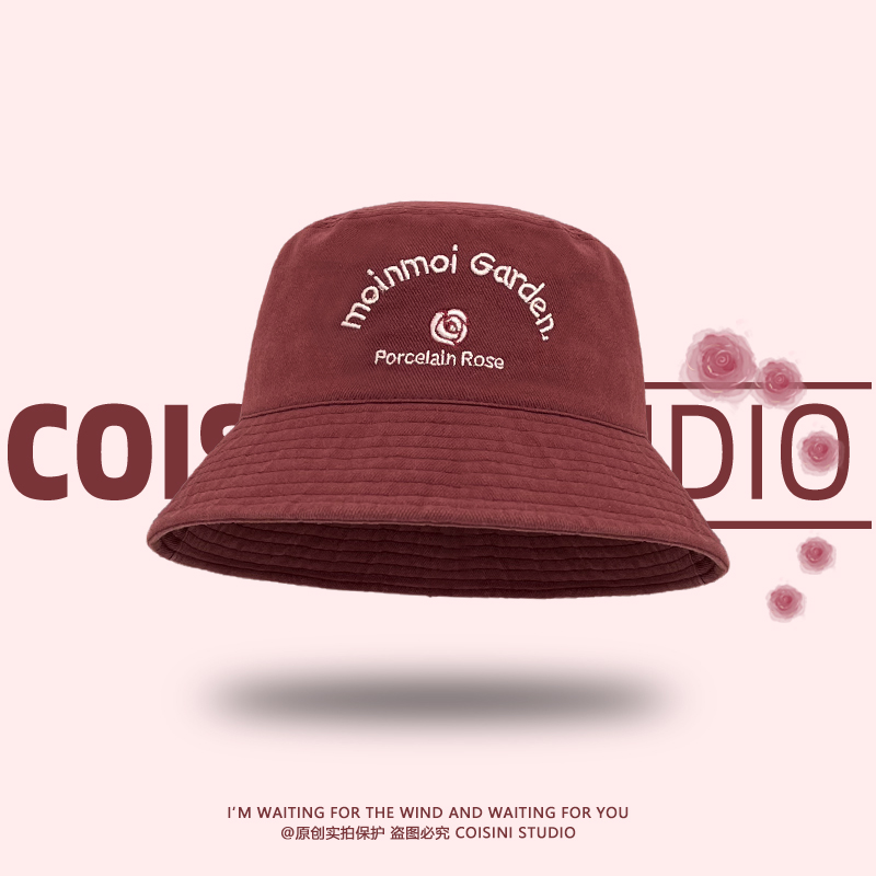 刺绣玫瑰渔夫帽女休闲遮阳防晒