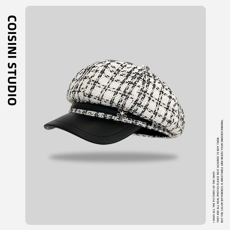 法式小香风PU皮带金属标八角帽子女秋冬格纹休闲百搭画家帽显脸小,服饰配件/皮带/帽子/围巾,帽子,淘宝优惠券,粉丝福利购,淘宝优惠卷