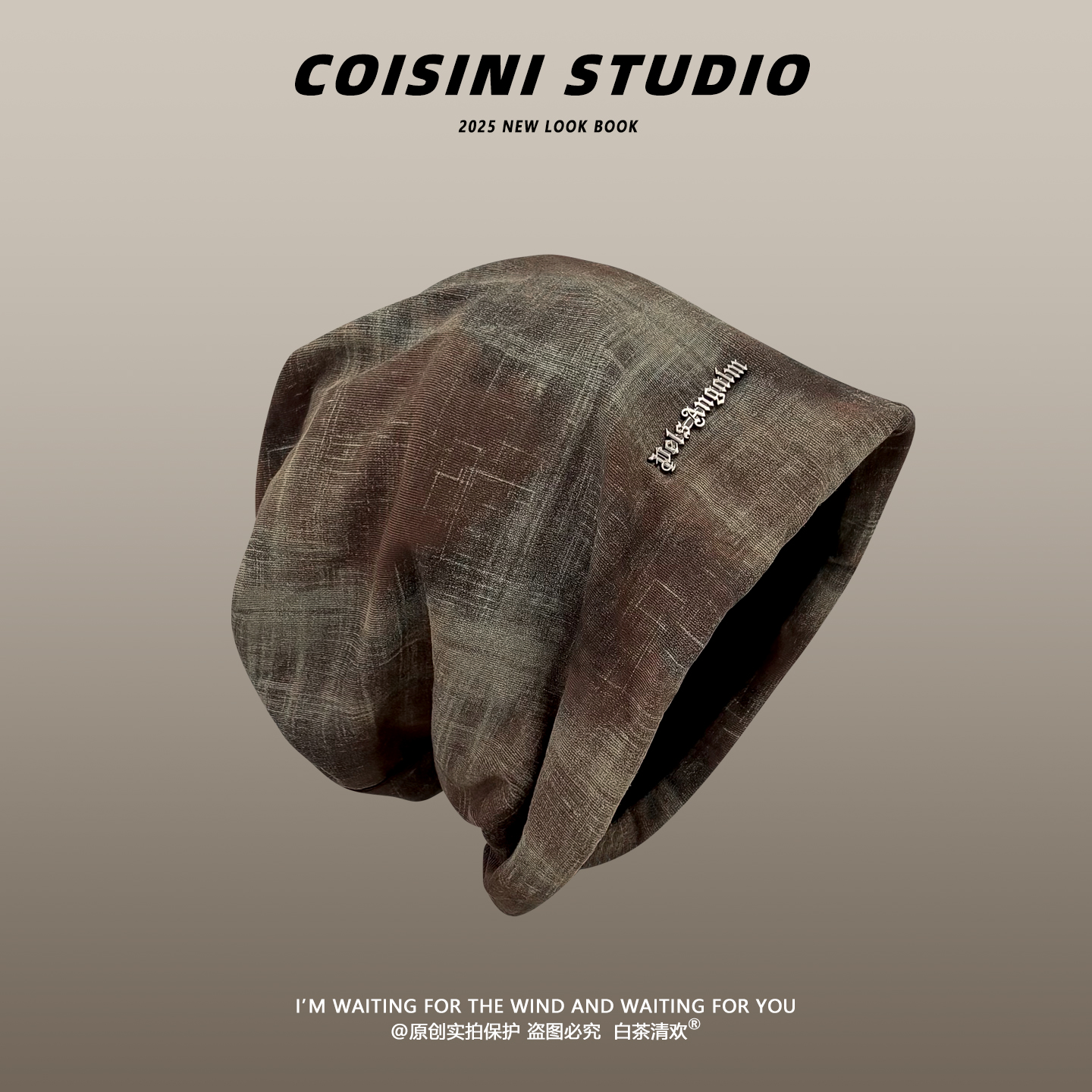 日系复古格纹堆堆帽大头围显脸小