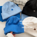 100%羊毛冬日清冷氛围感蓝色系针织帽子女保暖大头围情侣毛线冷帽