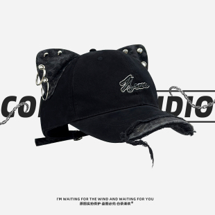 朋克风潮帽 个性 美式 豹纹猫耳破洞棒球帽男女春辣妹y2k鸭舌帽时尚