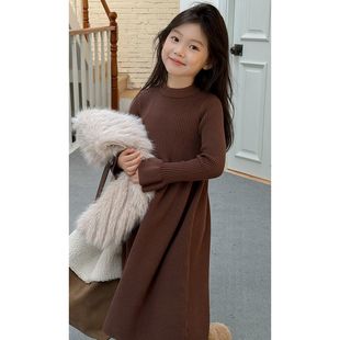 针织裙潮 宝宝洋气百搭毛衣裙儿童打底衫 女童连衣裙2025秋冬装 新款