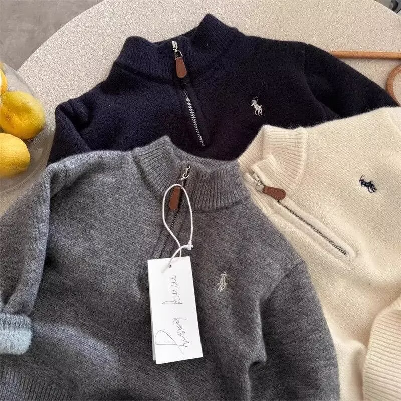 儿童加绒半拉链加厚针织打底毛衣