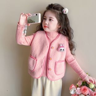 女童休闲百搭马甲2025秋冬装新款宝宝羊羔毛坎肩女孩加绒保暖背心