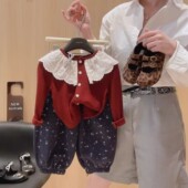 3女童长袖 女孩上衣潮 宝宝甜美花边蕾丝领打底衫 T恤2025春秋装 新款