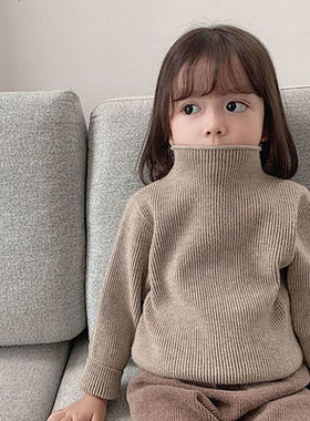 女童2025秋冬装加绒半高领毛衣宝宝纯色百搭宽松针织衫儿童打底衫