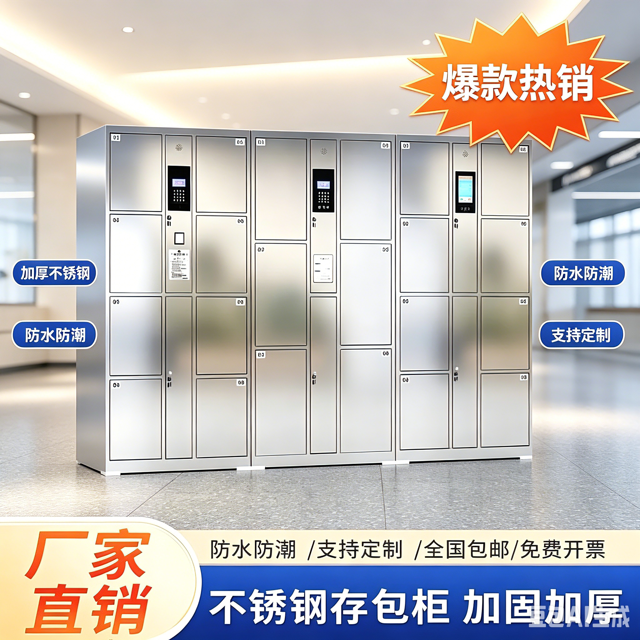 智能人脸识别储物柜商场不锈钢电子存包柜健身房寄存柜浴室更衣柜