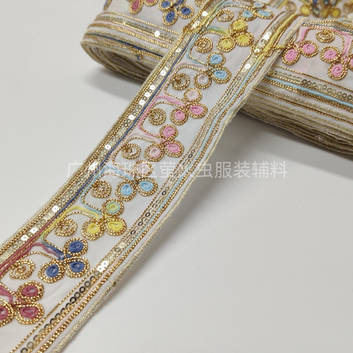 6CM宽清新风彩色棉绳刺绣花边复古哈尼傣族舞蹈服裙边diy鞋帽织带